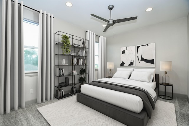 4292 Childress St, Houston, TX 77005 - bedroom featuring carpet, multiple windows, recessed lighting, and a ceiling fan