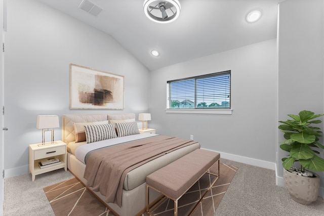 5739 Petty St, Houston, TX 77007 - carpeted bedroom featuring vaulted ceiling and recessed lighting