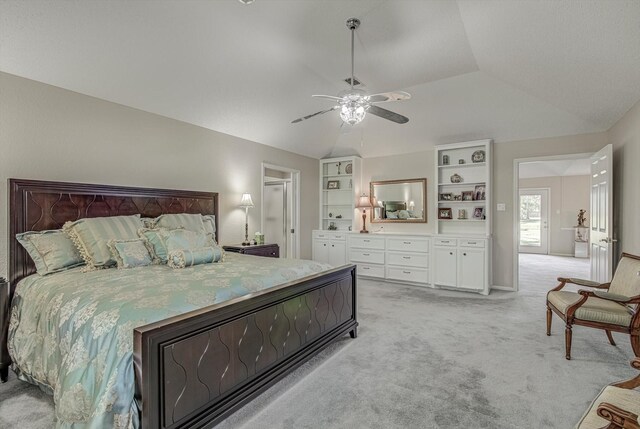 332 N Amherst Dr, West Columbia, TX 77486 - bedroom with light colored carpet, lofted ceiling, and ceiling fan