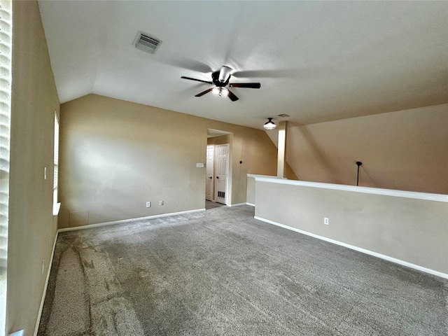 2110 Sterling Oaks Dr, Rosharon, TX 77583 - empty room with vaulted ceiling, a ceiling fan, and carpet