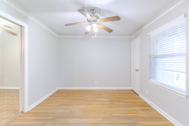 6609 Imogene St, Houston, TX 77074 - unfurnished room with ceiling fan, crown molding, and light wood-type flooring