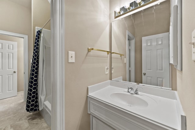 1922 Briarchester Dr, Katy, TX 77450 - bathroom featuring vanity, shower / bath combination with curtain, and marble finish floors