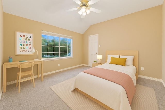 1922 Briarchester Dr, Katy, TX 77450 - bedroom featuring carpet flooring, vaulted ceiling, a desk, and ceiling fan