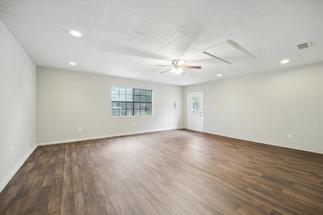 2850 Pheasant Run, Humble, TX 77396 - spare room featuring dark wood-style flooring, ceiling fan, and recessed lighting