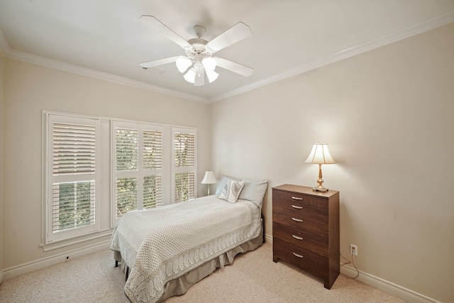4009 Bellefontaine St, Houston, TX 77025 - bedroom with ornamental molding, light colored carpet, and a ceiling fan