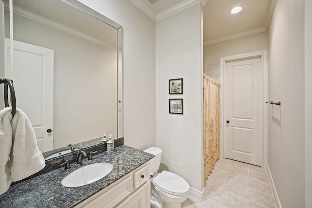 4009 Bellefontaine St, Houston, TX 77025 - full bath featuring vanity, ornamental molding, tile patterned floors, recessed lighting, and curtained shower
