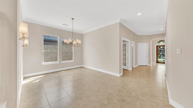 12610 Baldwin Springs Ct, Tomball, TX 77377 - unfurnished room featuring a chandelier, crown molding, light tile patterned floors, and recessed lighting