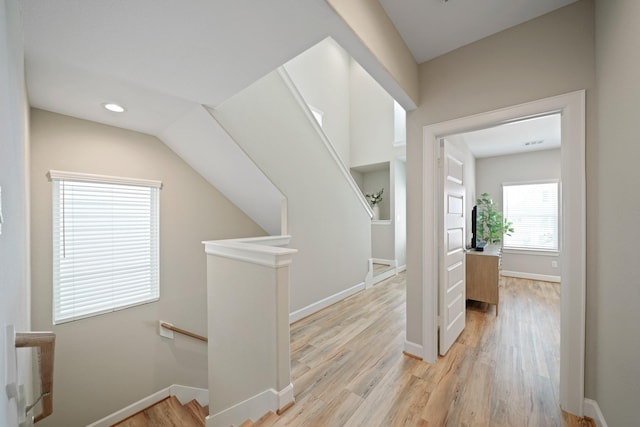 911 W 35th St Unit C, Houston, TX 77018 - corridor with an upstairs landing, light wood-type flooring, and recessed lighting