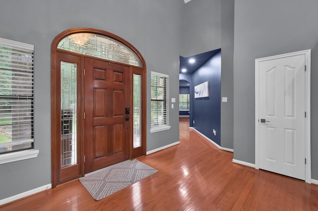 11304 Monarchs Way, Montgomery, TX 77316 - entrance foyer featuring wood finished floors, a towering ceiling, and arched walkways