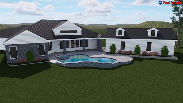11304 Monarchs Way, Montgomery, TX 77316 - view of pool featuring a patio, a pool with connected hot tub, a yard, and a mountain view