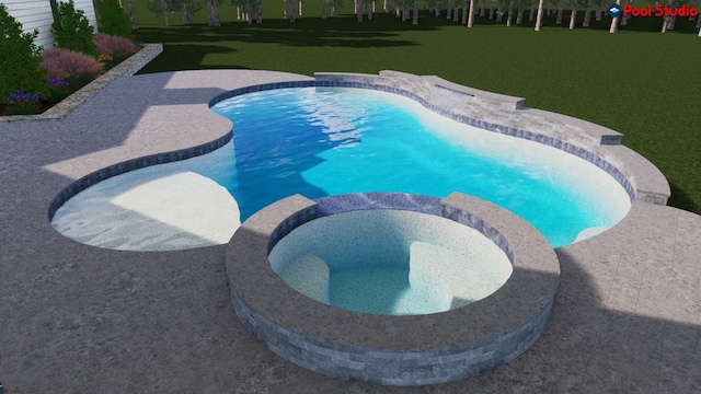11304 Monarchs Way, Montgomery, TX 77316 - view of pool featuring a pool with connected hot tub and a lawn