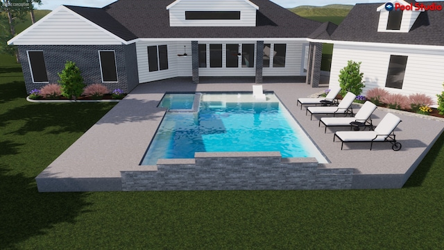11304 Monarchs Way, Montgomery, TX 77316 - view of pool with a patio, a lawn, and a pool with connected hot tub