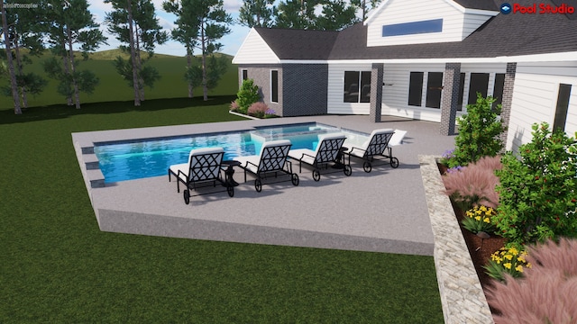 11304 Monarchs Way, Montgomery, TX 77316 - swimming pool featuring a lawn, a patio area, and a hot tub