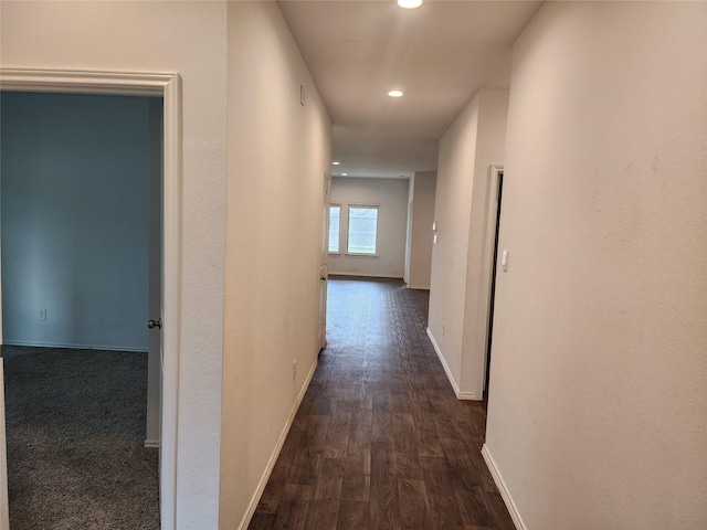 20390 Tembec Dr, New Caney, TX 77357 - hallway with recessed lighting and dark wood-style flooring