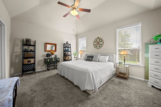 22607 Ebbets Field Dr, Spring, TX 77389 - bedroom featuring vaulted ceiling, carpet, and ceiling fan