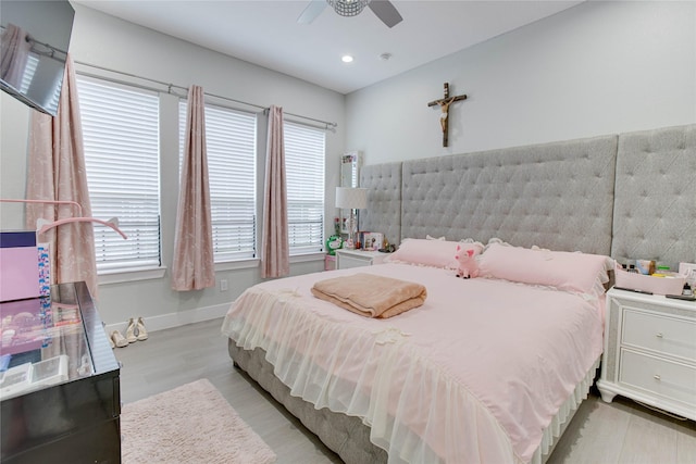 4821 1st St, Houston, TX 77504 - bedroom featuring multiple windows, light wood-style flooring, a ceiling fan, and recessed lighting