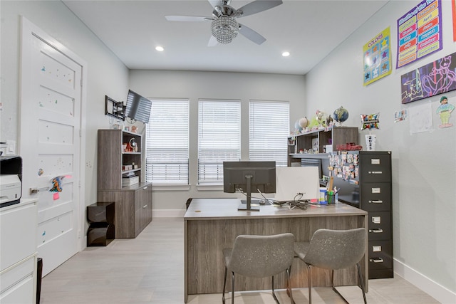 4821 1st St, Houston, TX 77504 - office space featuring a ceiling fan, light wood finished floors, and recessed lighting