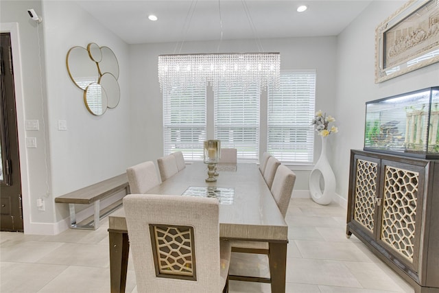 4821 1st St, Houston, TX 77504 - dining room with light tile patterned floors, recessed lighting, and a chandelier