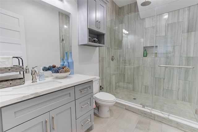 4821 1st St, Houston, TX 77504 - full bath featuring vanity, a shower stall, and tile patterned flooring