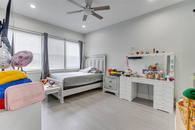 4821 1st St, Houston, TX 77504 - bedroom with light wood-type flooring, recessed lighting, and a ceiling fan