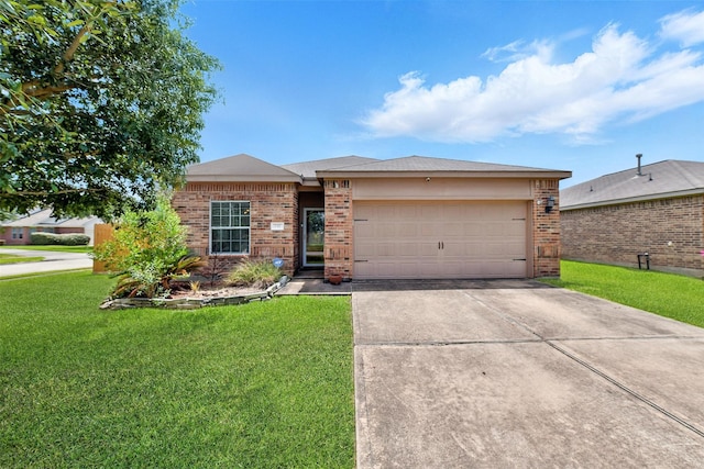 737 Grassy Knoll Ln, La Marque, TX 77568 - ranch-style home featuring brick siding, a garage, concrete driveway, and a front lawn