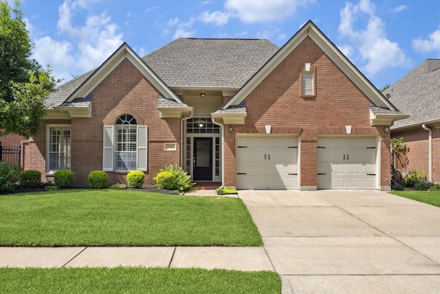 15814 Hillside Falls Trl, Houston, TX 77062 - traditional-style home featuring brick siding, concrete driveway, a front lawn, and roof with shingles