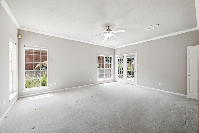 15814 Hillside Falls Trl, Houston, TX 77062 - spare room featuring ceiling fan, crown molding, carpet flooring, and a textured ceiling