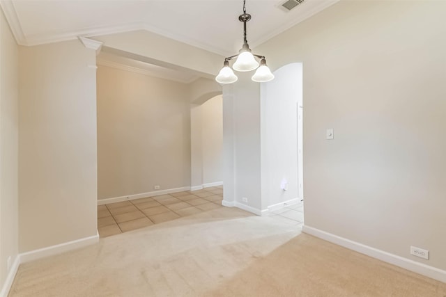 11410 Sandstone Canyon Dr, Humble, TX 77396 - carpeted empty room with crown molding and arched walkways