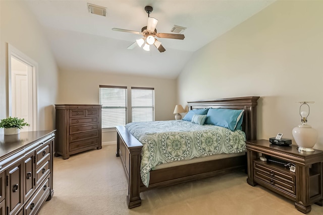 11410 Sandstone Canyon Dr, Humble, TX 77396 - bedroom featuring light colored carpet, lofted ceiling, and a ceiling fan