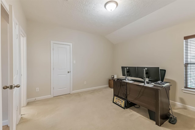 11410 Sandstone Canyon Dr, Humble, TX 77396 - carpeted home office with a textured ceiling and lofted ceiling