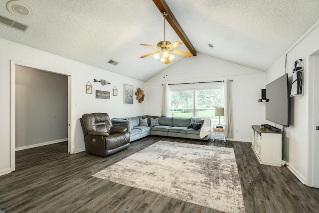 105 Pleasant Valley Dr, West Columbia, TX 77486 - living area featuring dark wood-type flooring, a ceiling fan, and a textured ceiling