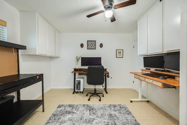 105 Pleasant Valley Dr, West Columbia, TX 77486 - office area with ceiling fan, a textured ceiling, and light tile patterned floors