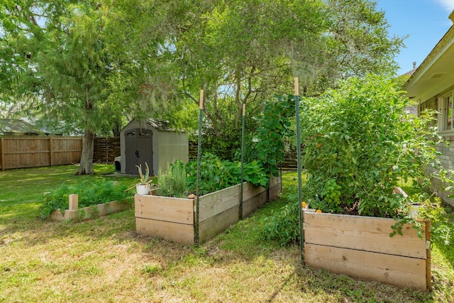 105 Pleasant Valley Dr, West Columbia, TX 77486 - fenced backyard with a garden and a storage unit