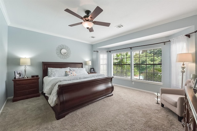 16219 Rainbow Lake Rd, Houston, TX 77095 - bedroom with carpet flooring, ornamental molding, and ceiling fan