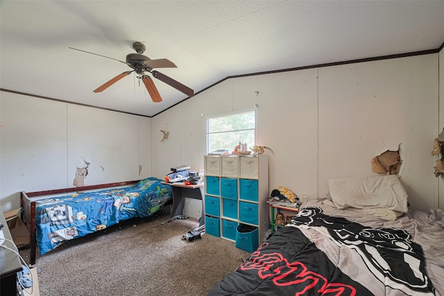 232 3rd St, Dickinson, TX 77539 - bedroom featuring lofted ceiling, carpet flooring, and a ceiling fan