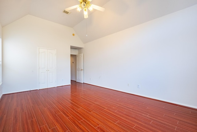 7907 Swan Hollow Ct, Houston, TX 77041 - unfurnished bedroom with wood finished floors, a ceiling fan, a closet, and high vaulted ceiling