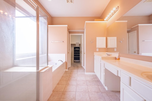 7907 Swan Hollow Ct, Houston, TX 77041 - full bath featuring double vanity, a garden tub, tile patterned flooring, and a shower stall