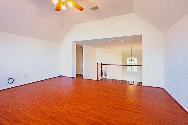 7907 Swan Hollow Ct, Houston, TX 77041 - spare room featuring ceiling fan, lofted ceiling, and wood finished floors
