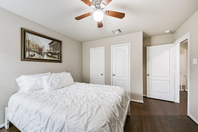 2012 Post Oak Ct, Pearland, TX 77581 - bedroom featuring dark wood-style flooring and a ceiling fan