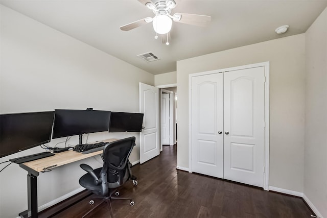 2012 Post Oak Ct, Pearland, TX 77581 - office featuring dark wood-type flooring and ceiling fan