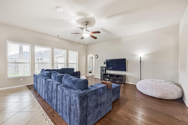 2012 Post Oak Ct, Pearland, TX 77581 - living room with ceiling fan and wood finished floors