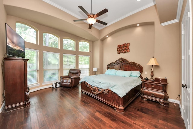 102 Stonecrop Pl, Montgomery, TX 77316 - bedroom featuring ornamental molding, hardwood / wood-style floors, multiple windows, and ceiling fan