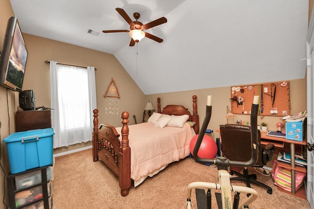 102 Stonecrop Pl, Montgomery, TX 77316 - bedroom featuring lofted ceiling, carpet floors, and ceiling fan