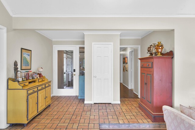 2117 Nantucket Dr, Houston, TX 77057 - bedroom featuring brick flooring and ornamental molding