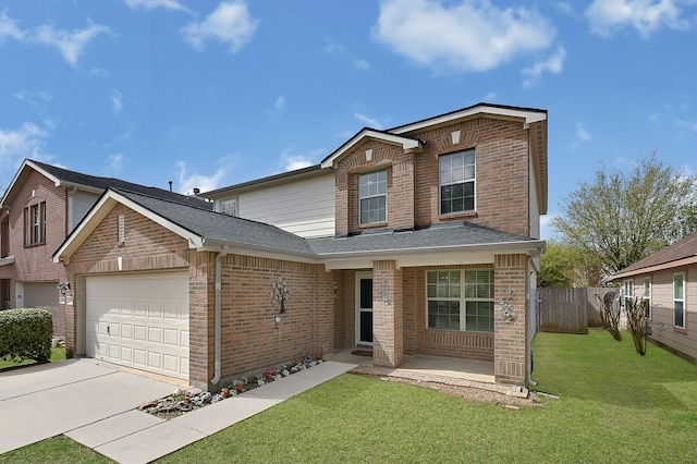 29207 Legends Hill Dr, Spring, TX 77386 - traditional-style house with brick siding, an attached garage, concrete driveway, and a shingled roof