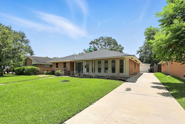 9226 Kapri Ln, Houston, TX 77025 - ranch-style home featuring a front lawn, brick siding, driveway, and a porch