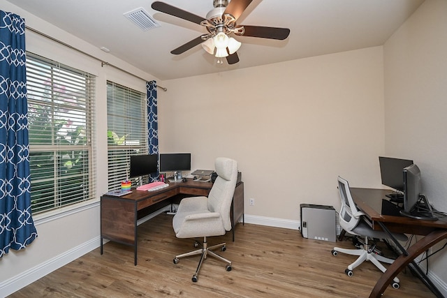 20202 Sienna Bluff Dr, Cypress, TX 77433 - office space with wood finished floors and a ceiling fan