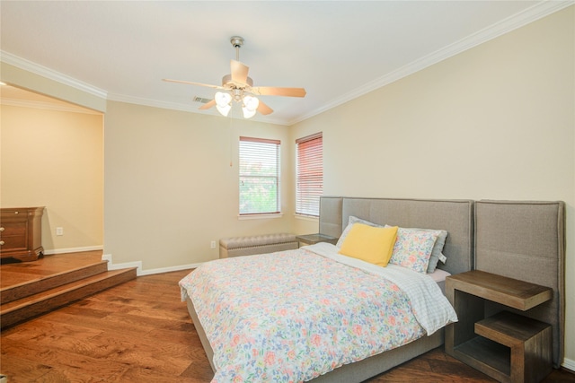 22315 Claysprings Ln, Katy, TX 77450 - bedroom with crown molding, wood finished floors, and ceiling fan