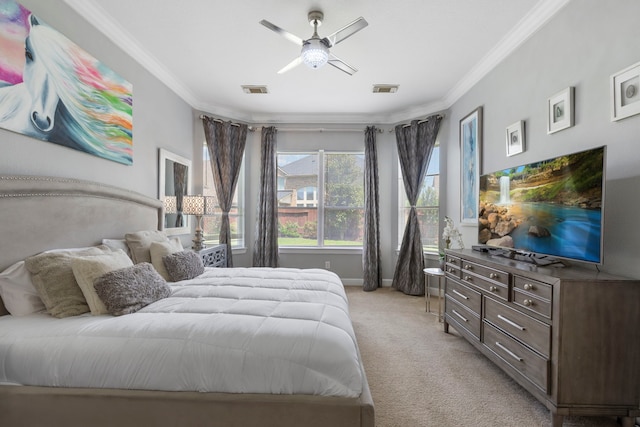 9523 Sapphire Hill Ln, Katy, TX 77494 - bedroom featuring light colored carpet, crown molding, and ceiling fan