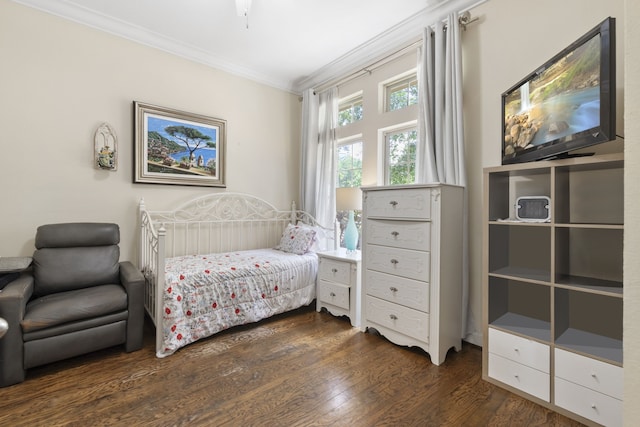 9523 Sapphire Hill Ln, Katy, TX 77494 - bedroom featuring crown molding and dark wood finished floors